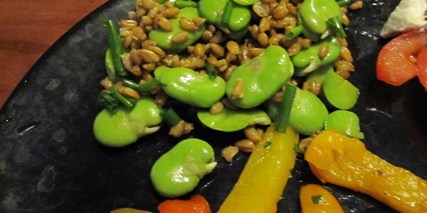 Farro and fava bean salad with chives and lemon olive oil