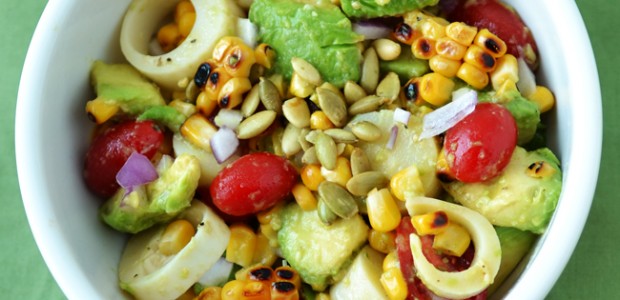 Avocado, grilled corn and hearts of palm chopped salad